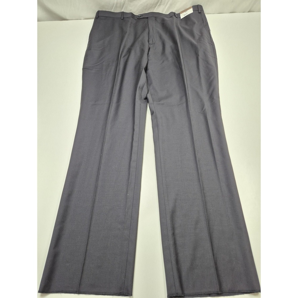 Prontomoda Dress Pants Mens 46x36 Navy Wool Super 140s Flat Front Unhemmed NWT